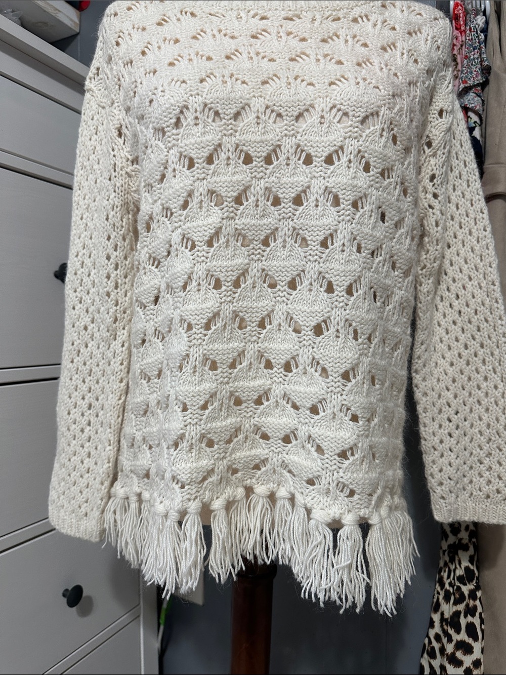 Ruby Rd. Ivory Open-Knit Fringe Pullover - Picture 4 of 6